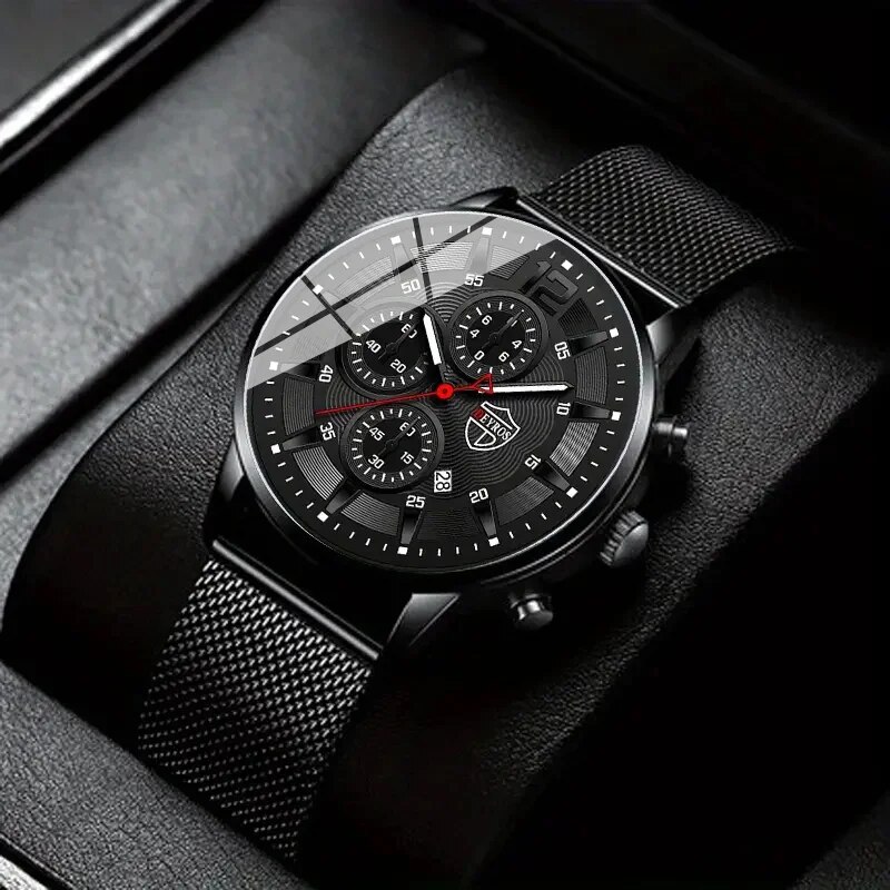 Stainless Mesh Band - DEYROS jam tangan kuarsa kasual pria,