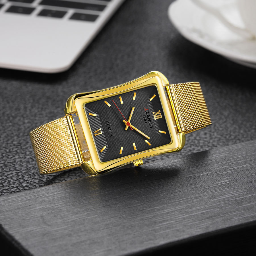 Stainless Mesh Band - Jam tangan persegi pria, arloji bisnis