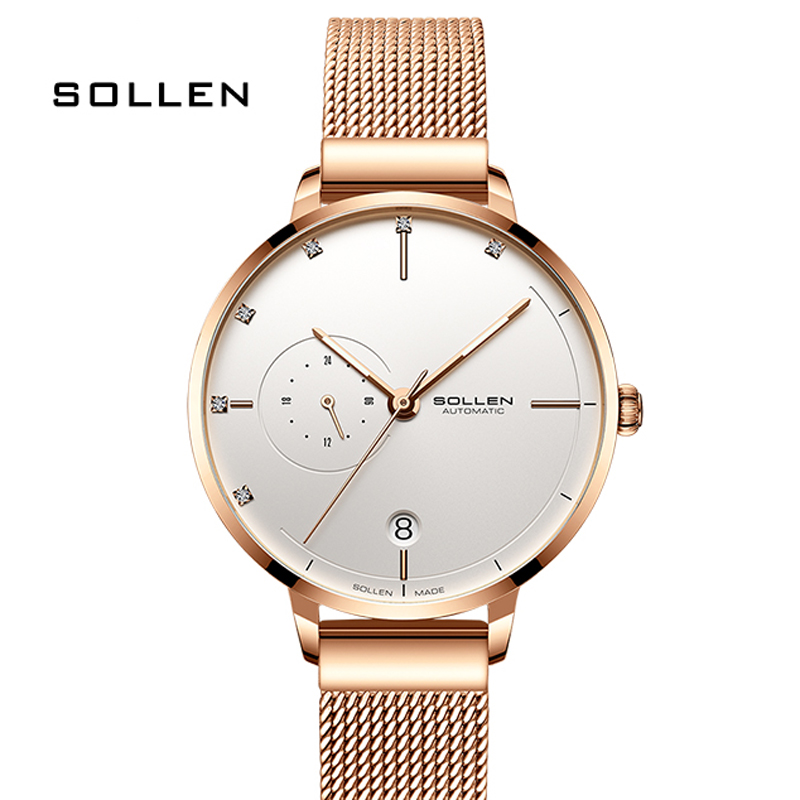 Stainless Mesh Band - SOLLEN-Jam Tangan Mekanis Otomatis Wanita Jam