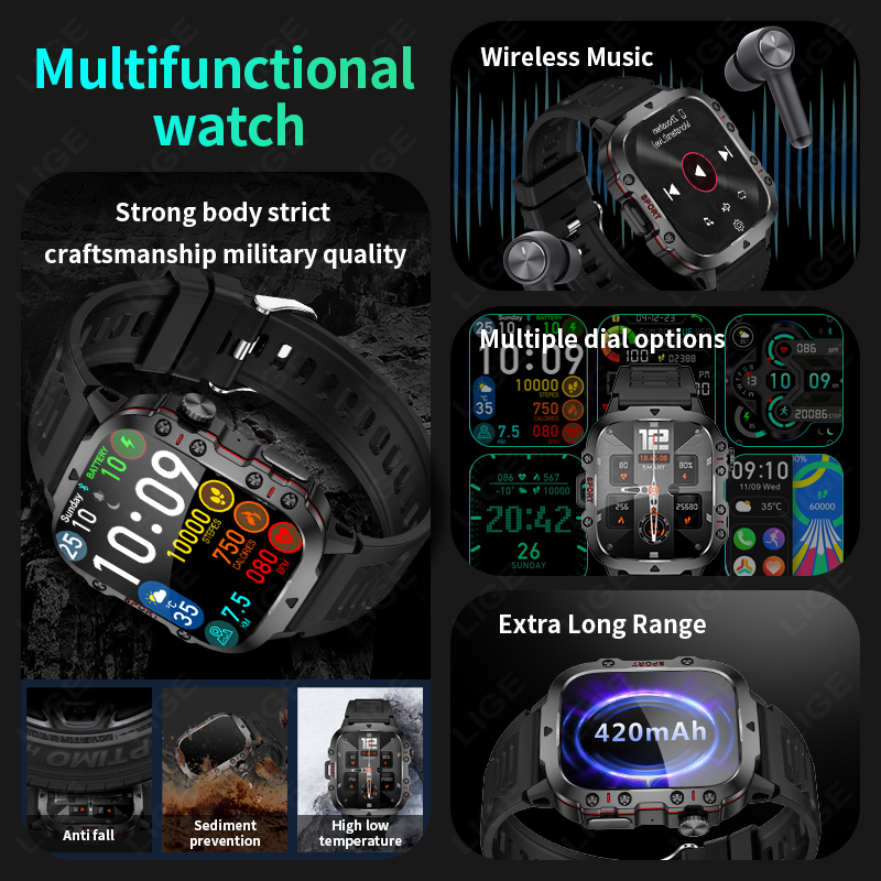 LIGE jam tangan pintar luar ru - Smartwatch Faces ulasan dan harga