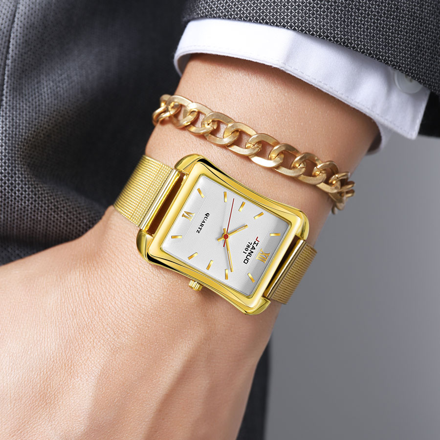 Jam tangan persegi pria, arloj - Stainless Mesh Band ulasan dan harga