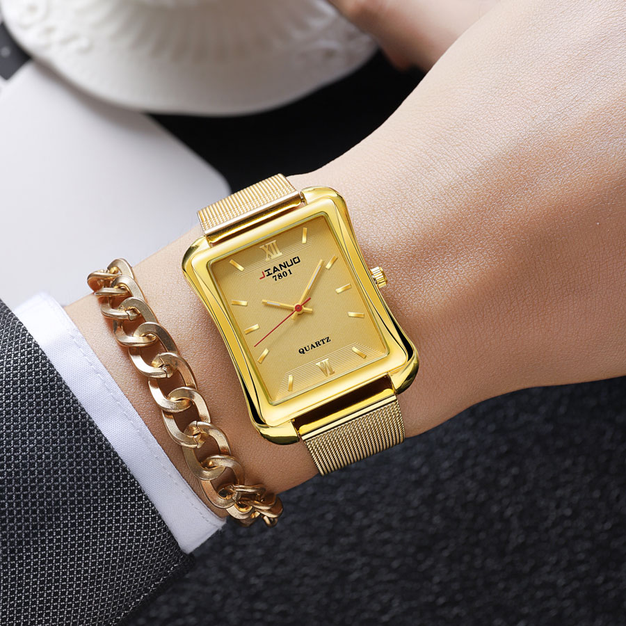 Jam tangan persegi pria, arloj - Stainless Mesh Band ulasan dan harga