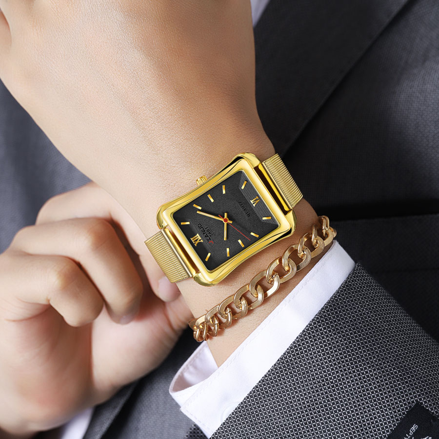 Jam tangan persegi pria, arloj - Stainless Mesh Band ulasan dan harga