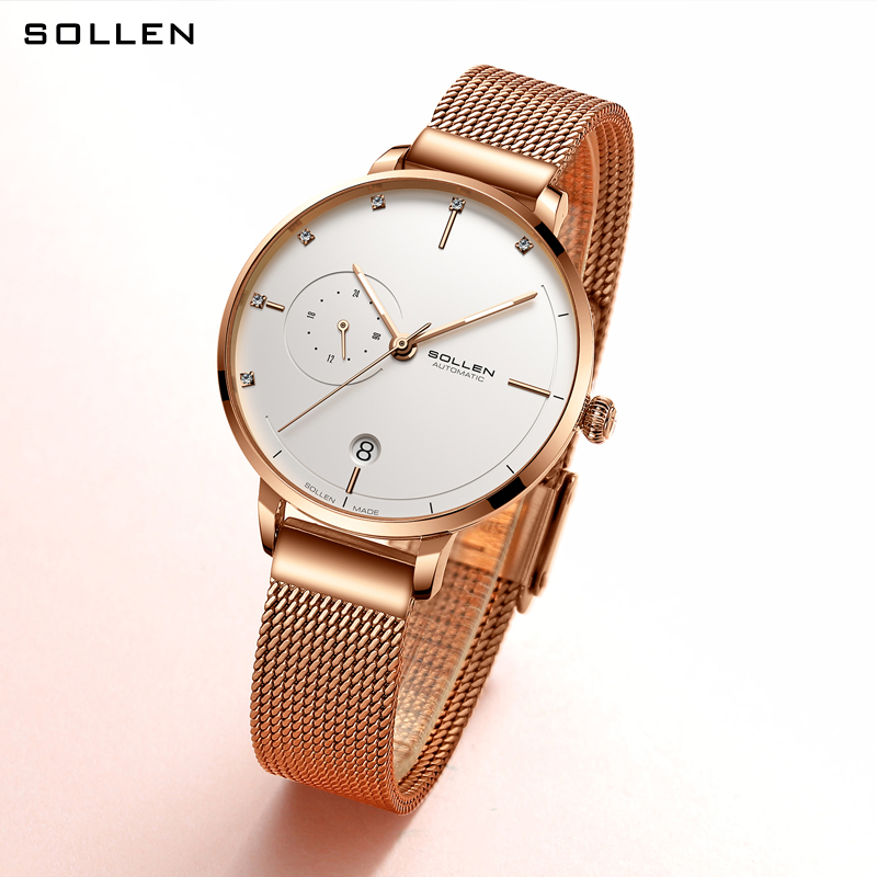 SOLLEN-Jam Tangan Mekanis Otom - Stainless Mesh Band ulasan dan harga