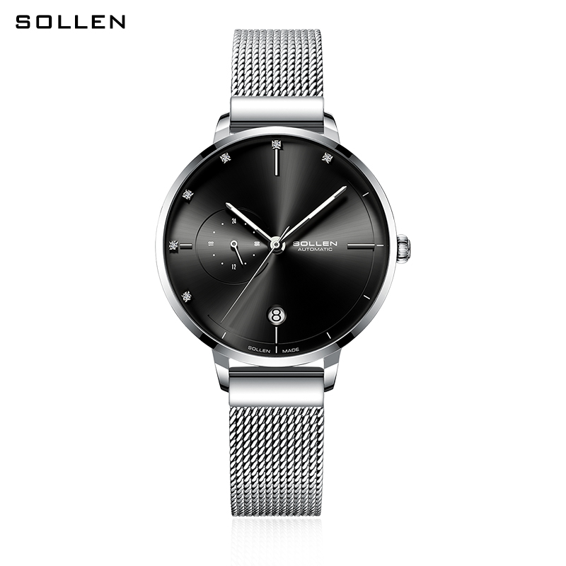 SOLLEN-Jam Tangan Mekanis Otom - Stainless Mesh Band ulasan dan harga